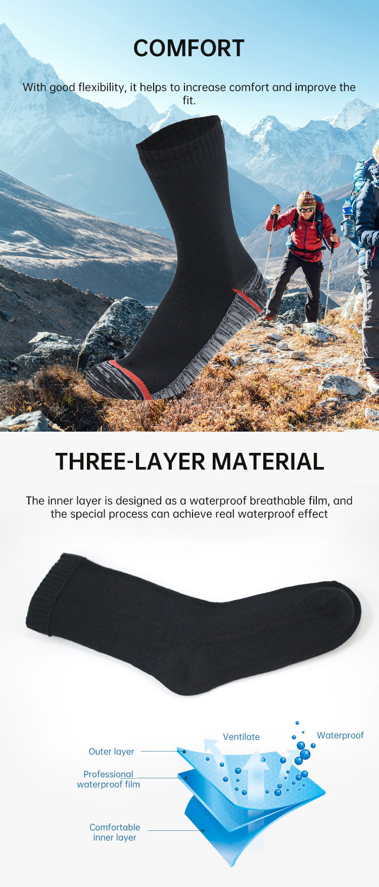 Socks Waterproof Breathable Outdoor Waterproof Hiking Wading Camping Winter Skiing Sock Riding Snow Warm Waterproof Socks