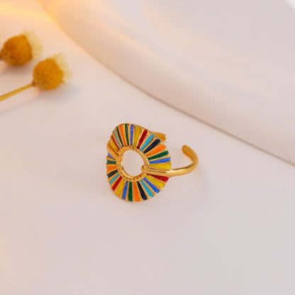 Retro niche rainbow opening creative ring, stainless steel golden opening circle, color oil drop ring