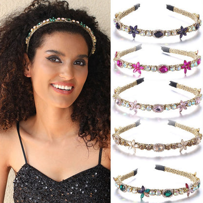 Crystal flower set with colorful glass diamond fine edge hair hoop