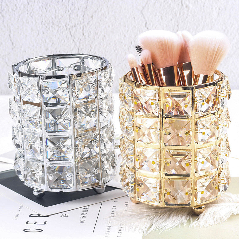 Europe Metal Makeup Brush Storage Tube Eyebrow Pencil Makeup Organizer Bead Crystal Jewelry Storage Box