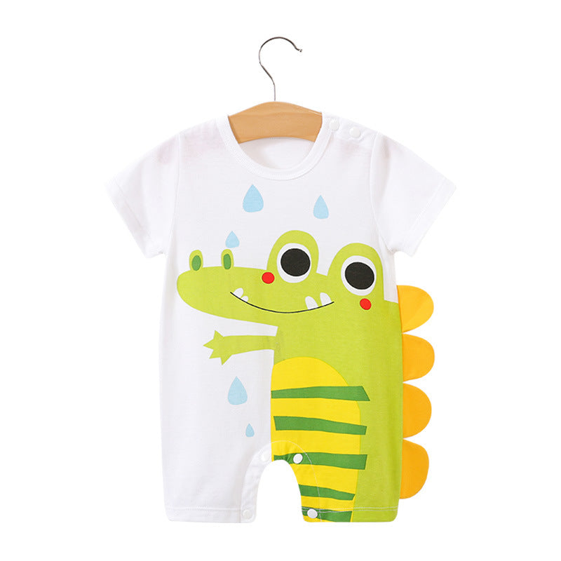 Baby jumpsuit summer clothing baby short sleeved clothes ins style newborn cartoon animal crawling clothes cotton jumpsuit