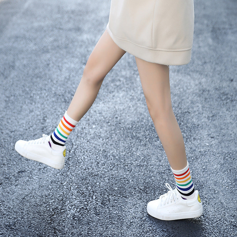 Rainbow Striped Patterned Funny Short Socks Women Cool Cotton Harajuku Socks Female Fashion Colored Happy Sock