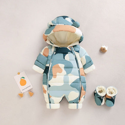 Baby Winter Clothes Newborn One-Piece Clothes Autumn And Winter Plush Thickened Outerwear Hugging Suit