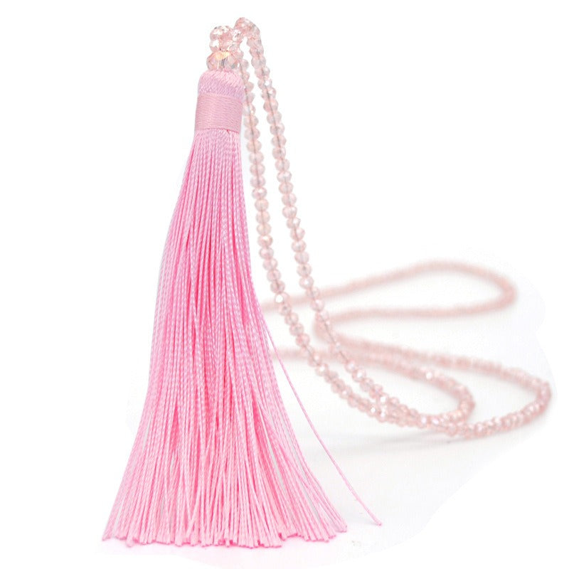 Colorful Velvet Thread Pendant Crystal Tassel Sweater Chain Women's Handmade Long Necklace Jewelry