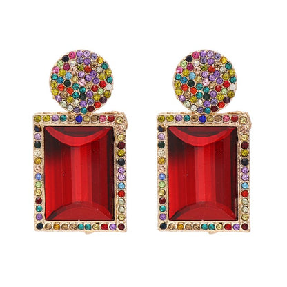 JURAN Colorful Square Rhinestone Statement Earring for Women Trendy Luxury Geometric Rainbow Earring Fashion Jewelry Trend