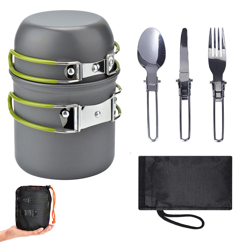 Outdoor Equipment, Outdoor Set Pot, 1-2 Person Portable Camping Cookware With Tableware Ds-101