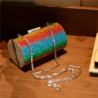 Rainbow Rhinestone Purse Evening Bags for Women Luxury Party Handbag for Wedding Clutch Bag Diamond Cylinder Shoulder Bag