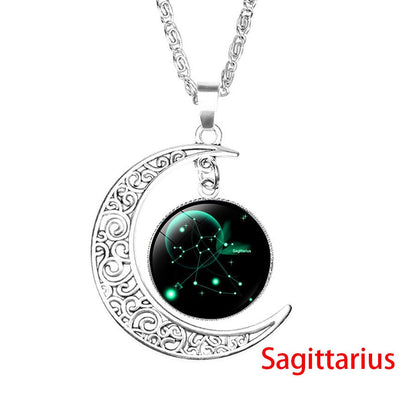 12 Zodiac Sign Pendant Necklace Glass Cabochon Double Galaxy Constellation Horoscope Astrology Necklace For Women Men Jewelry