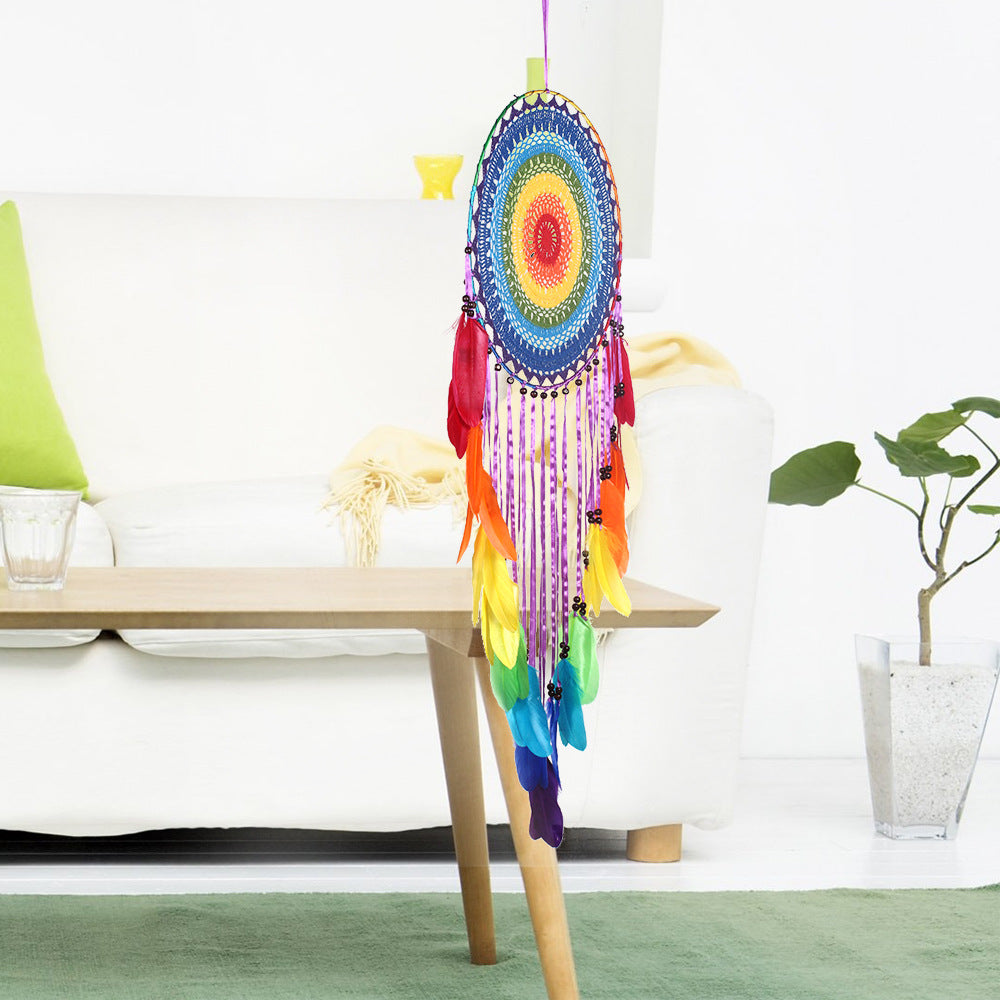 New Colorful Feather Indian Dream Catcher Creative Home Decoration Pendant 40cm Large Circle