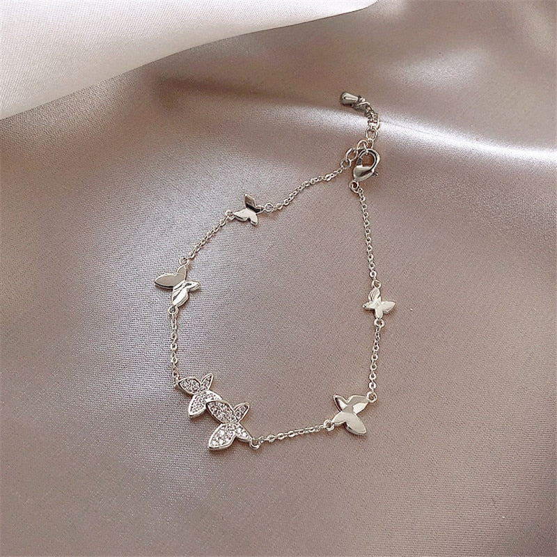 Prevent Allergy 925 Sterling Silver Wedding Bracelet for Women Couples Classic Crystal Butterfly Hand Jewelry Gifts