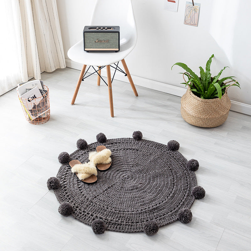 Ins Pure Handmade Style Ball Carpet Woolen Weave Round Floor Mat Bedroom Bedside Bay Window Mat