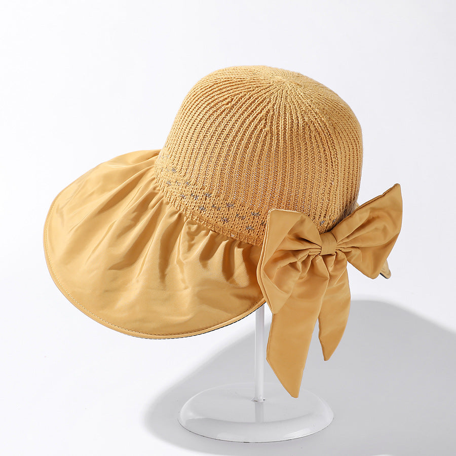 Big Brim Hat Outdoor UV Protection Big Head Sun Hat Silver Silk Thread Rear Opening Bow Sun Hat