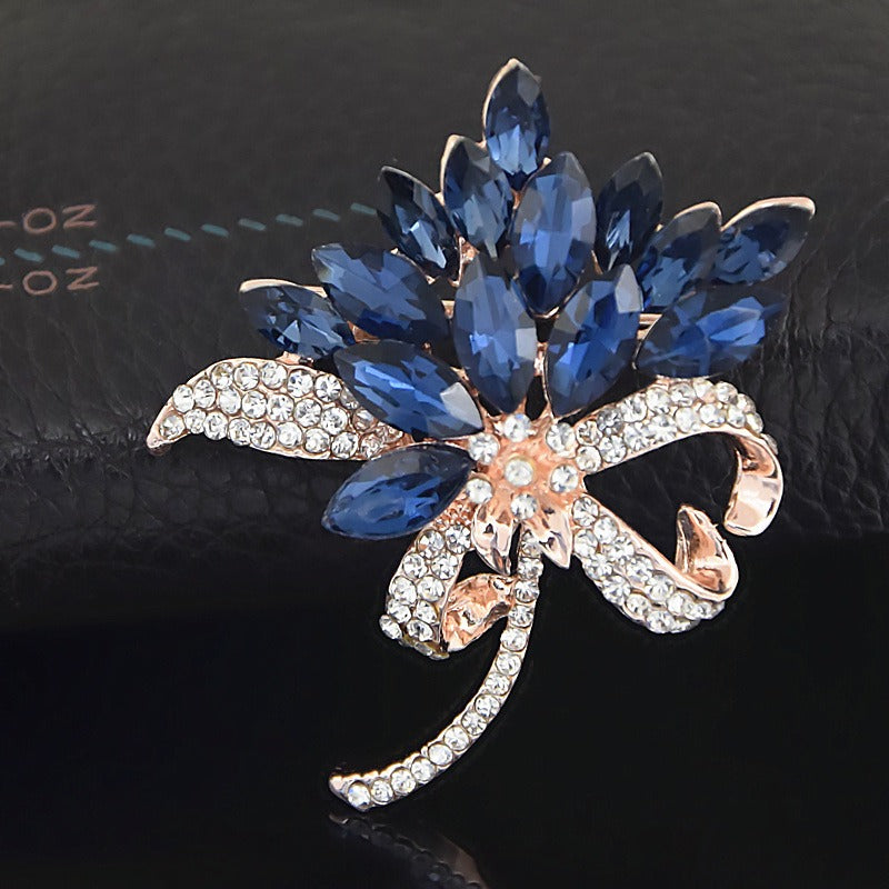 Hot selling and exquisite ink orchid, water diamond, Bauhinia bouquet, glass crystal brooch, clothing, and corsage accessories