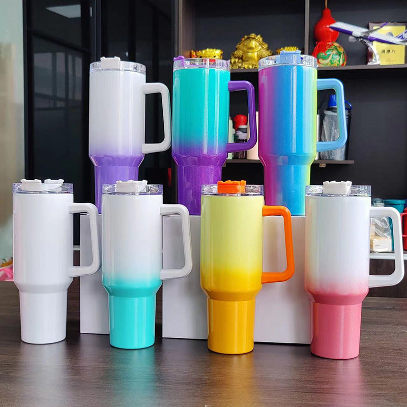 40oz Rainbow Paint Thermal Sublimation Handle Car Cup 304 Stainless Steel Insulation and Cold Insulation Car