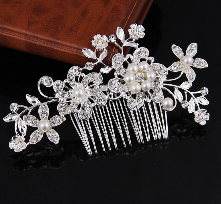 Hair comb, bridal rhinestone and pearl headdress, wedding dress accessories