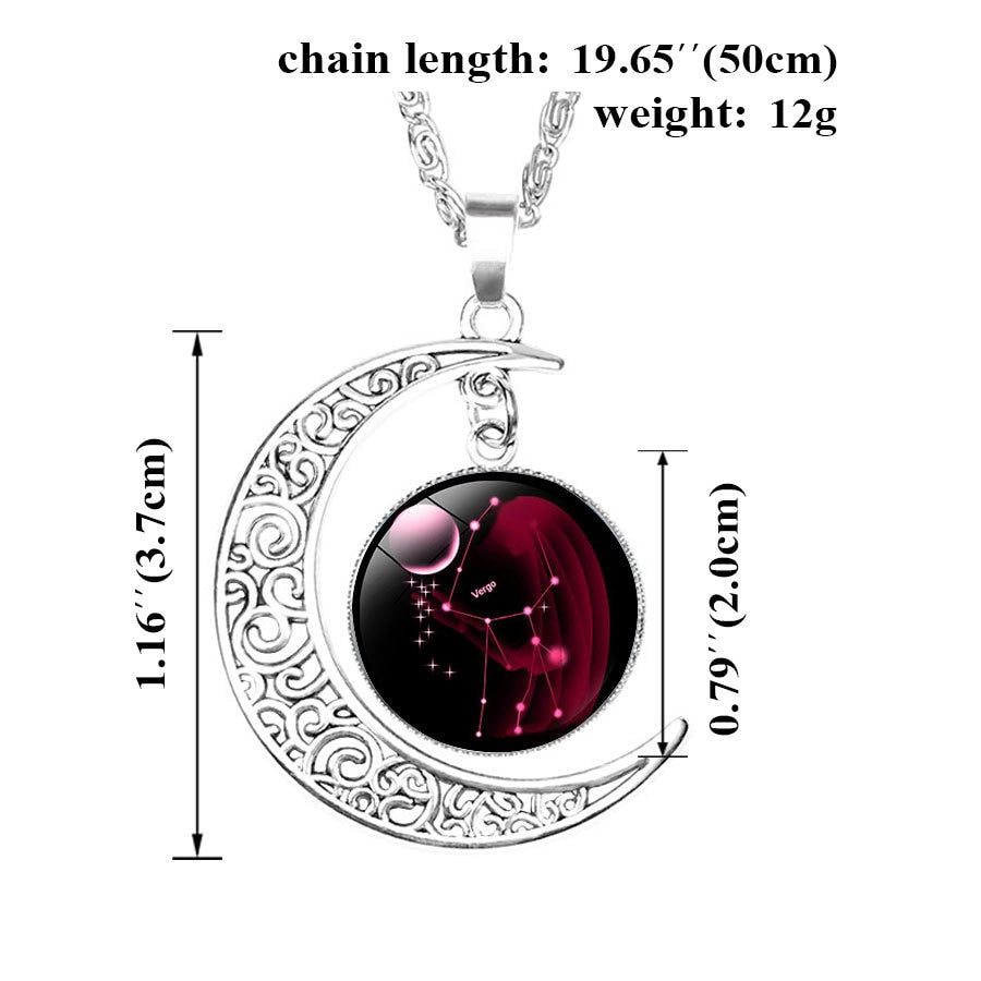 12 Zodiac Sign Pendant Necklace Glass Cabochon Double Galaxy Constellation Horoscope Astrology Necklace For Women Men Jewelry