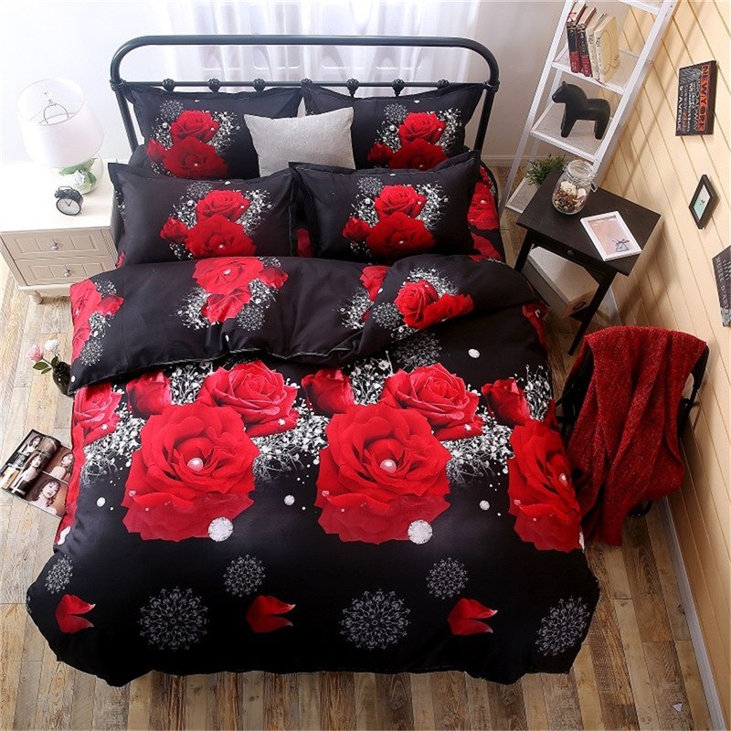 2/3Pcs Red Dream 3D Oil Painting Rose Printed Bedding Set Queen King Size Quilt Cover Bed Sheet Pillowcases