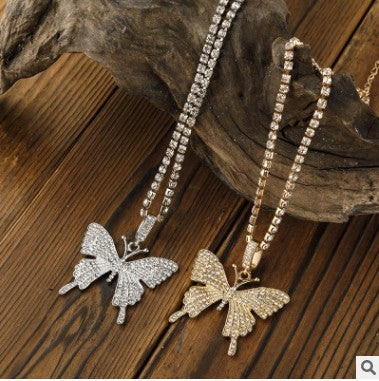 Kasajewel Gold Silver Color Butterfly Pendant Necklace Female Shiny Crystal Clavicle Chain Fashion New Design Jewelry Party Gift