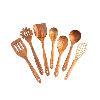 Teak 7-Piece Kitchenware Set Kitchen Utensils Shovel Pot Rice Spoon Set Leaky Spoon Egg Beater Kitchenware Set