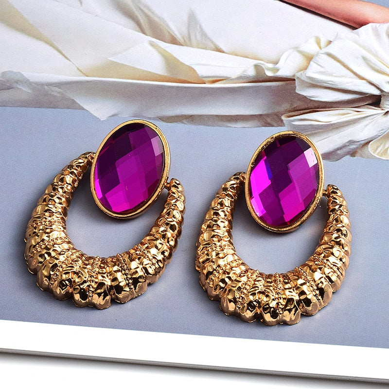 Earrings New Oval Alloy Crystal Diamond Jewelry Round