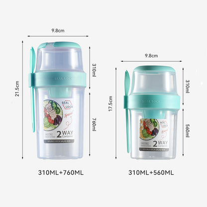 Double-Layer Plastic Salad Cup With Spoon Cover And Fork Sealed For Students Portable Light Food Cup