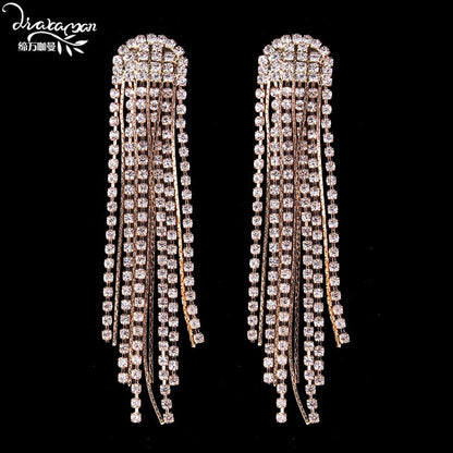 Brand Trending Hot Long Tassel Earrings Women Big Crystal Drop Earrings Wedding Bridal Statement Jewelry Wholesale