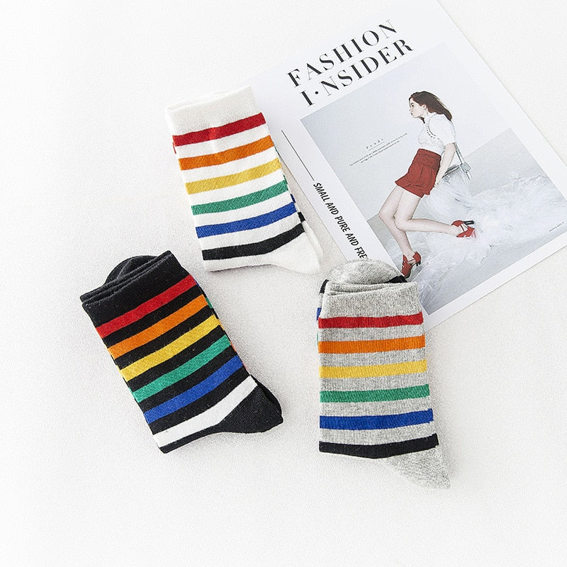 Rainbow Striped Patterned Funny Short Socks Women Cool Cotton Harajuku Socks Female Fashion Colored Happy Sock