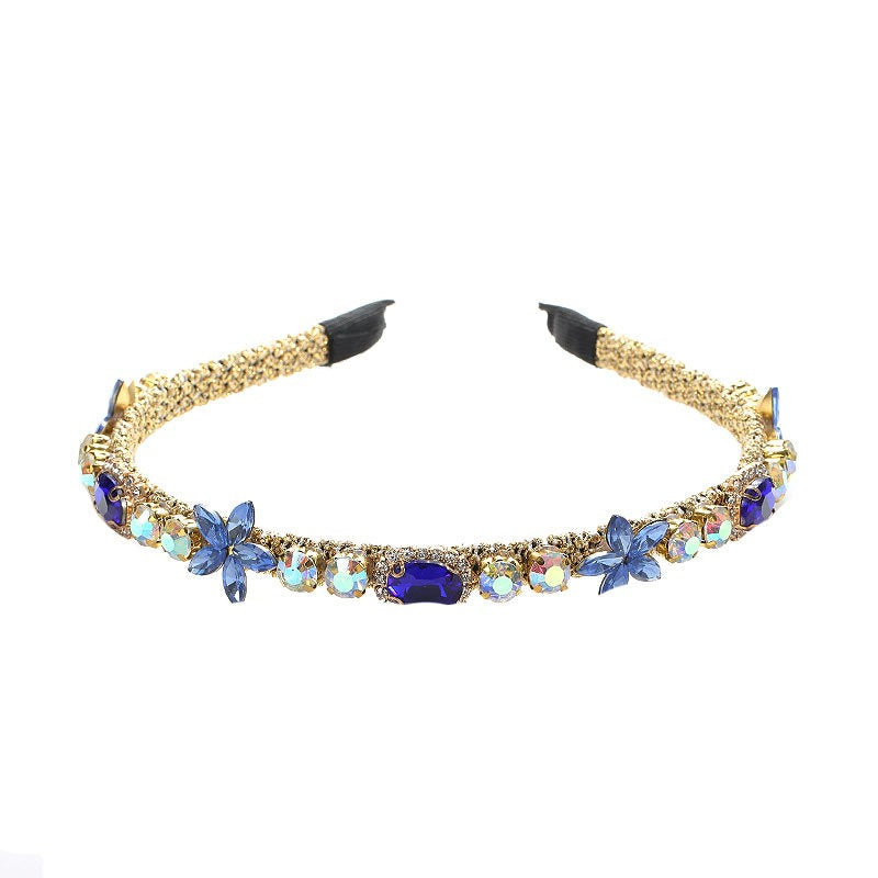 Crystal flower set with colorful glass diamond fine edge hair hoop