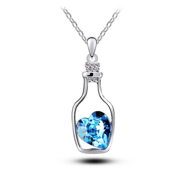 Punk Pink Blue Collares Men Wish Bottle Crystal Heart Pendant Necklace For Women Chain Jewelry Statement collier