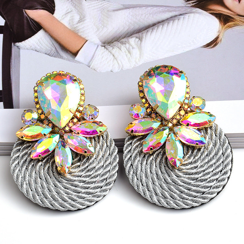 Earrings New Color Crystal Big Diamond Jewelry Round