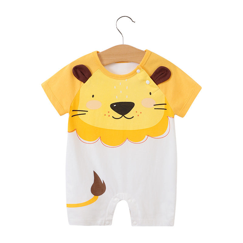 Baby jumpsuit summer clothing baby short sleeved clothes ins style newborn cartoon animal crawling clothes cotton jumpsuit