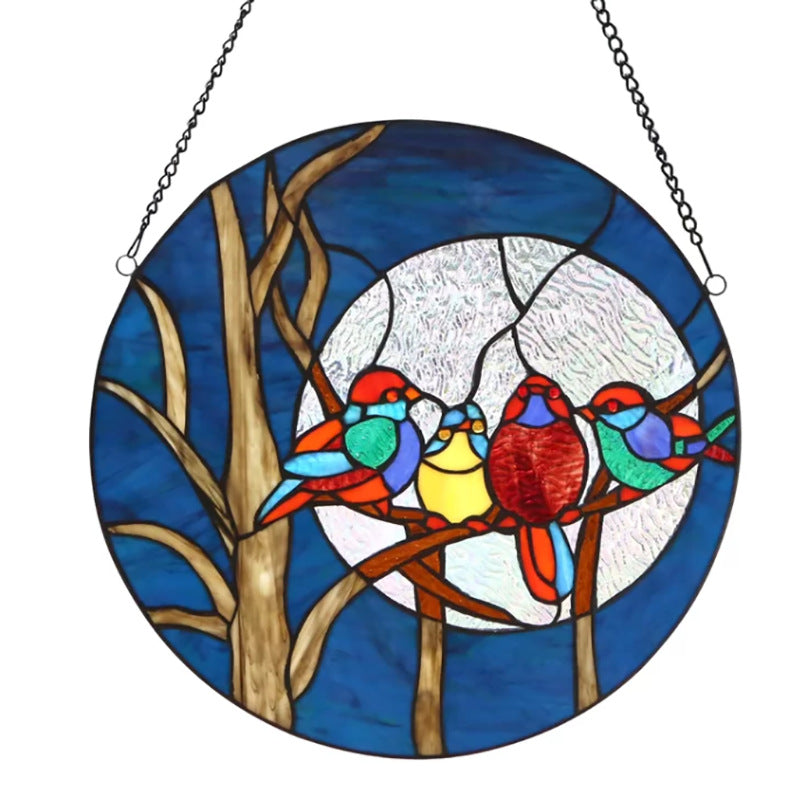 Four Birds Stained Glass Window Ornament Art Hanging Chain Glass Stained Artwork