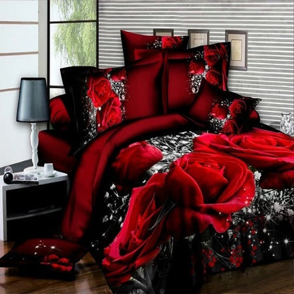 2/3Pcs Red Dream 3D Oil Painting Rose Printed Bedding Set Queen King Size Quilt Cover Bed Sheet Pillowcases