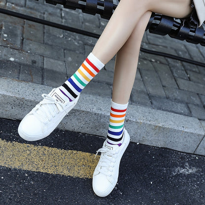 Rainbow Striped Patterned Funny Short Socks Women Cool Cotton Harajuku Socks Female Fashion Colored Happy Sock