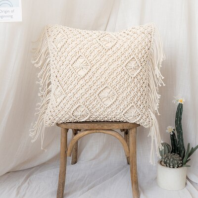 Nordic Handmade Home Decor Knitted Decorative Pillows Cushion Cover with Tassel Crocheted Sofa Bed Pillow Case 45x45cm