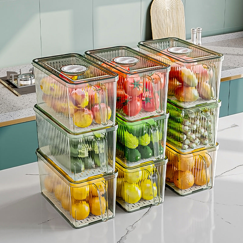 Refrigerator Storage Box Household Drainable Food Storage Box Sealed Storage Box With Handle Stacking Storage Box