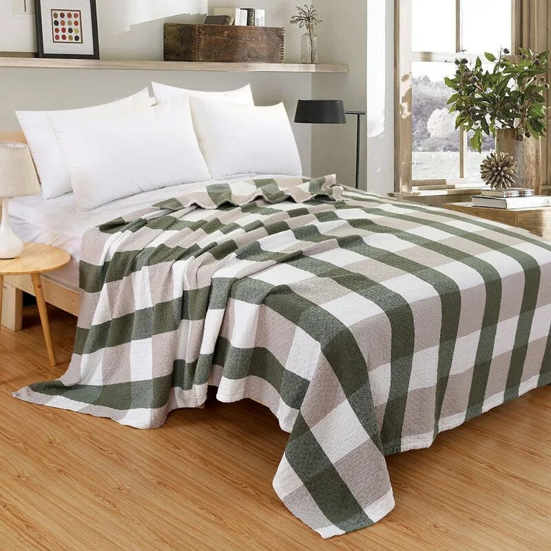 HOLAROOM Cotton Gauze Towel Muslin Blanket Throw Plaid Print Blankets Adults on The/Bed/Sofa/Plane/Travel Bedspread Coverings