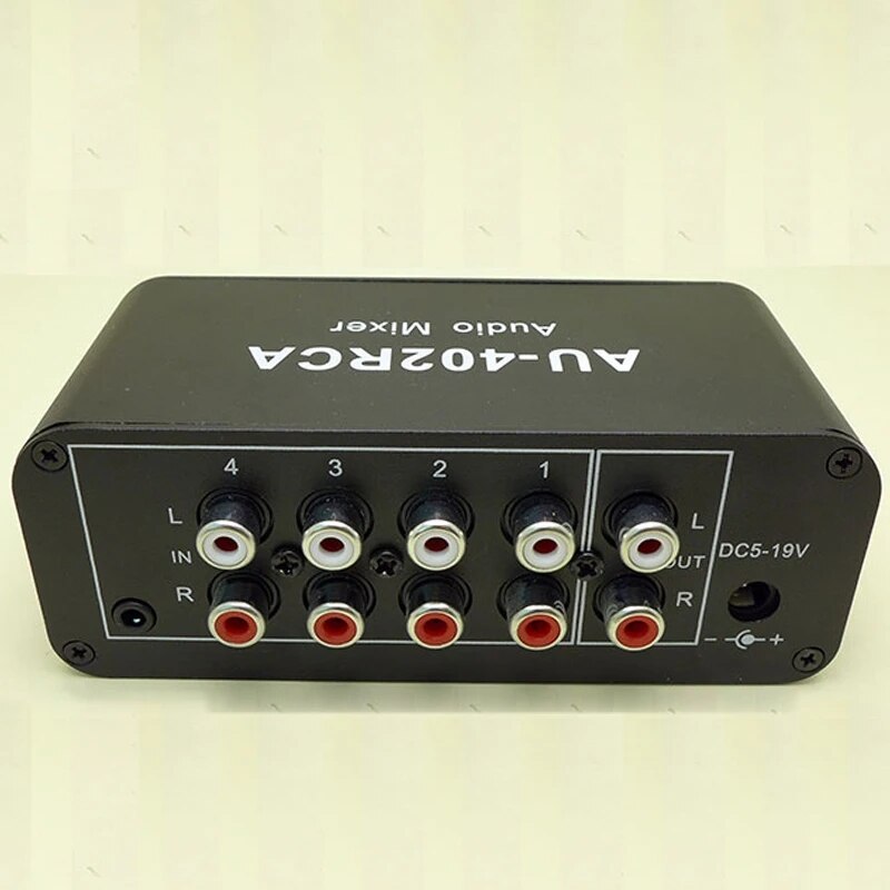 Multi-Source RCA Mixer Stereo Audio Reverberator Audio Switch Switcher 4 Input 2 Output Driver Headphone Volume Control