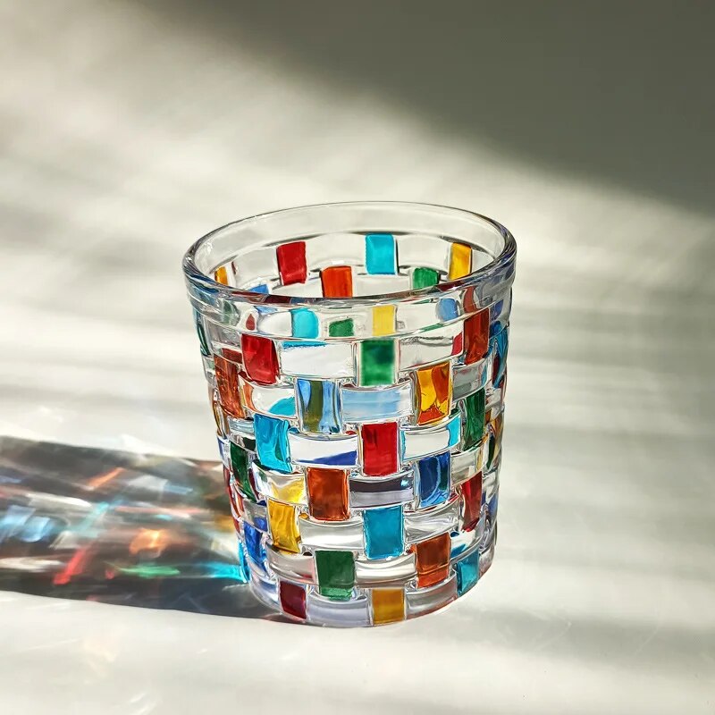 Hand Painted Lines Crystal Whiskey Glass Old-fashioned Scotch Whisky Brandy Cocktail Couples Beer Rum Glassware