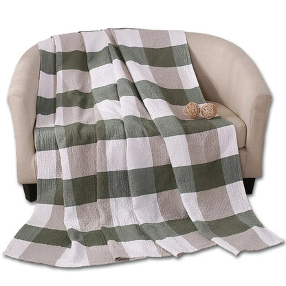 HOLAROOM Cotton Gauze Towel Muslin Blanket Throw Plaid Print Blankets Adults on The/Bed/Sofa/Plane/Travel Bedspread Coverings