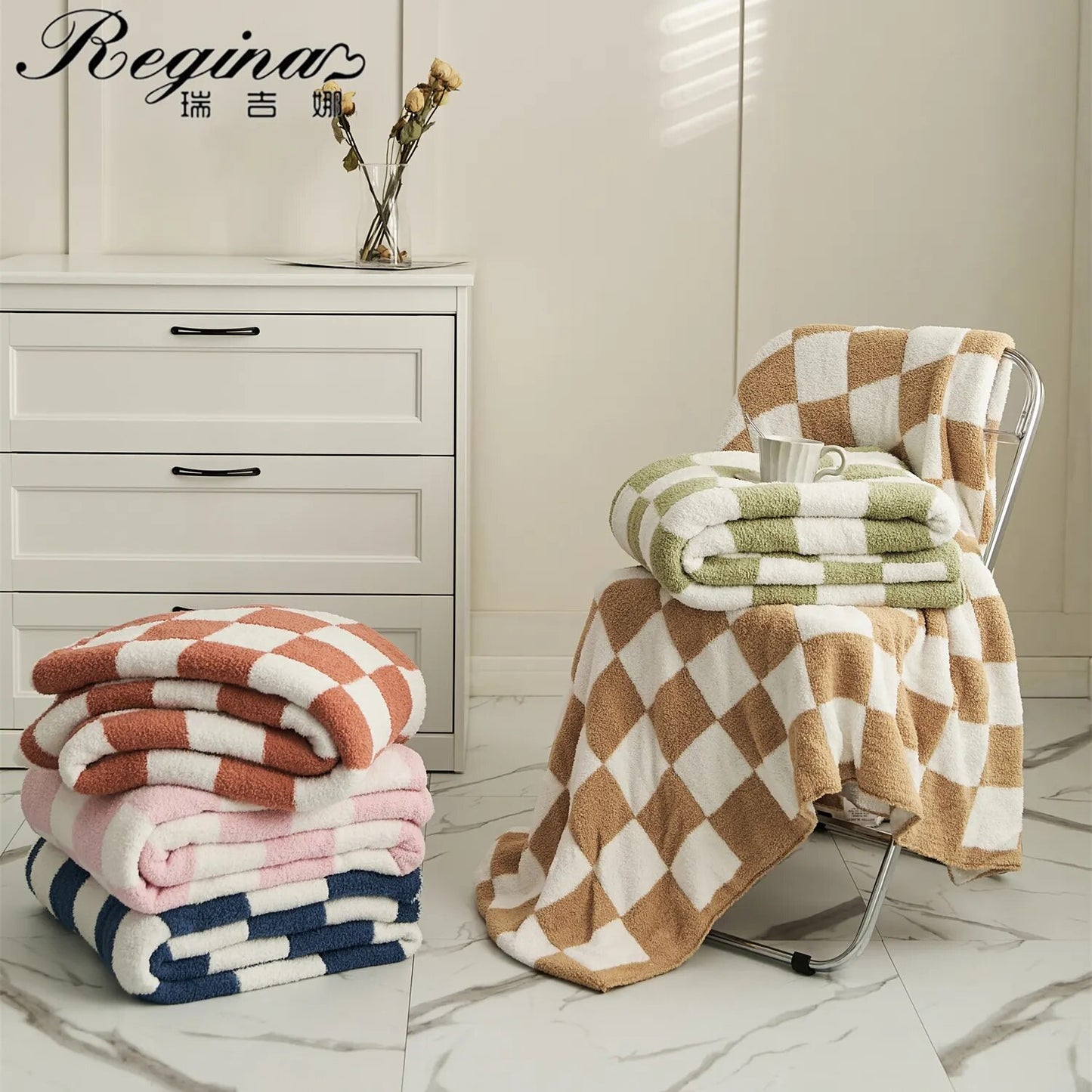 REGINA Brand Downy Checkerboard Plaid Blanket Fluffy Soft Casual Sofa TV Throw Blanket Room Decor Bed Bedspread Quilt Blankets