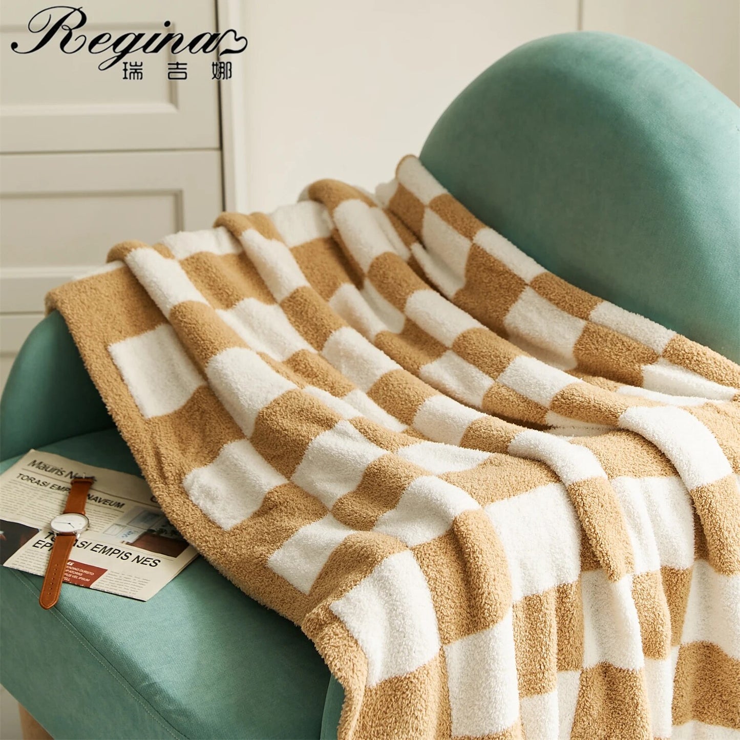 REGINA Brand Downy Checkerboard Plaid Blanket Fluffy Soft Casual Sofa TV Throw Blanket Room Decor Bed Bedspread Quilt Blankets