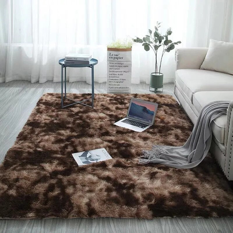 Grey Carpet Tie Dyeing Plush Soft Carpets For Living Room Bedroom Anti-slip Floor Mats Bedroom Water Absorption Carpet Rugs