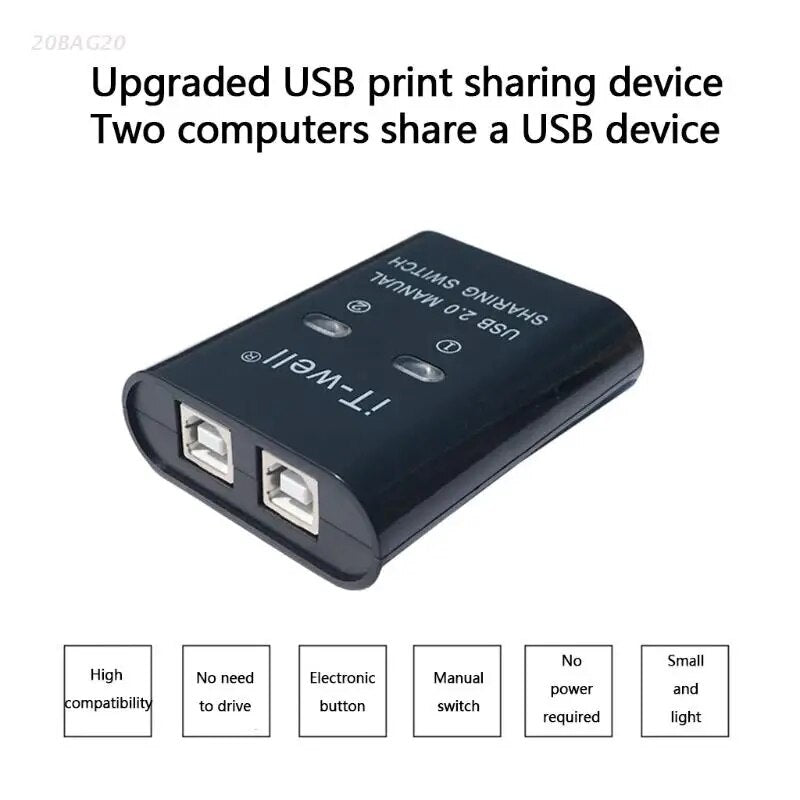 USB 2.0 Printer Sharing Device Manual Sharing Switch Hub 2 in 1 Out Splitter