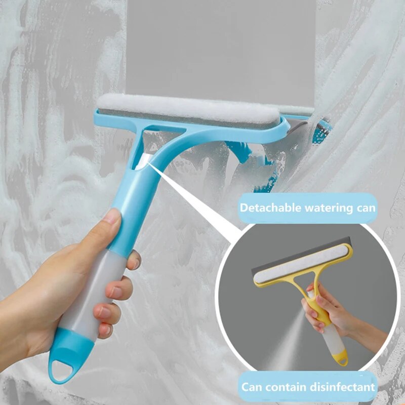 3 In 1 Window Glass Cleaning Brush Spray Glass Cleaner Bathroom Scraper Double-sided Sponge Brush Household Accessories