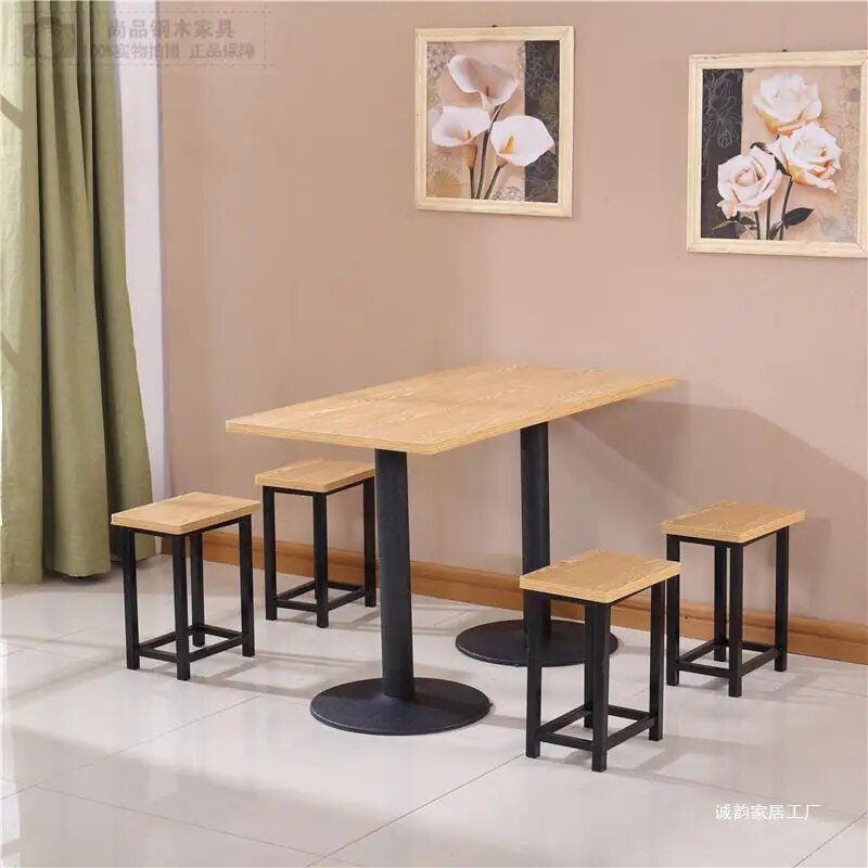 H2 Fast Dining Table and Chairs_Economic Snack Bar 4 Seats Cafe Milk Tea Shop Bar Simple Rectangular Table Free Shipping