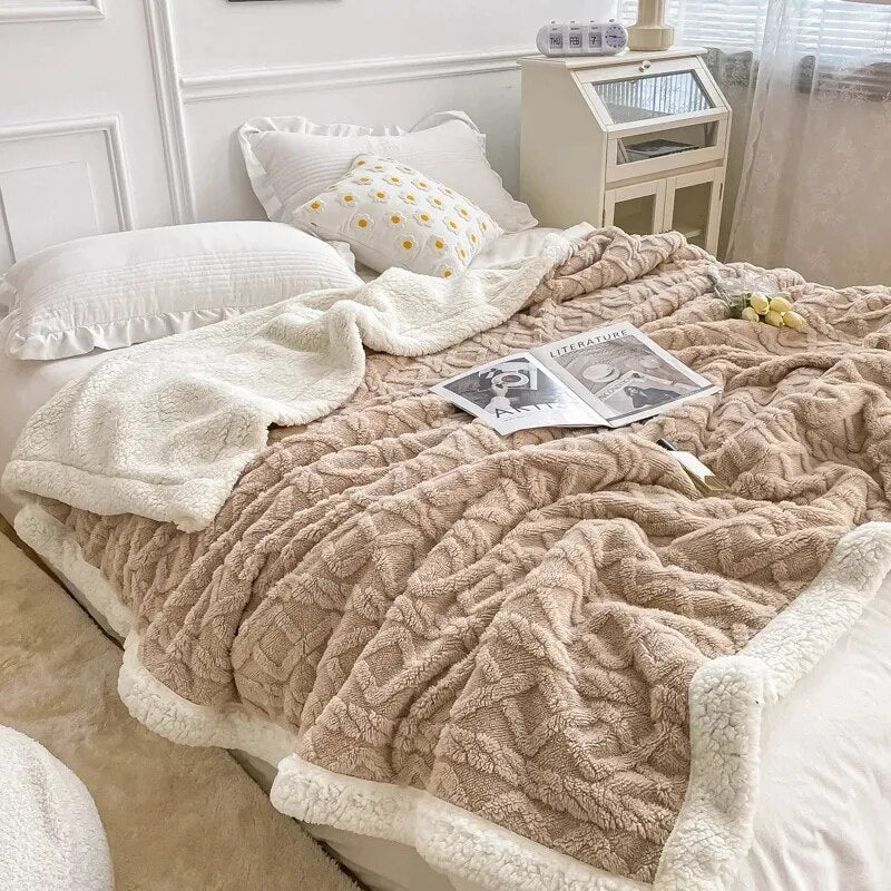 2Sides Soft Plaid Blanket Thicken Plush Wool Fleece Winter Warm Blankets for Adults Kids Sofa Bed Cover Throw Bedspread for Beds