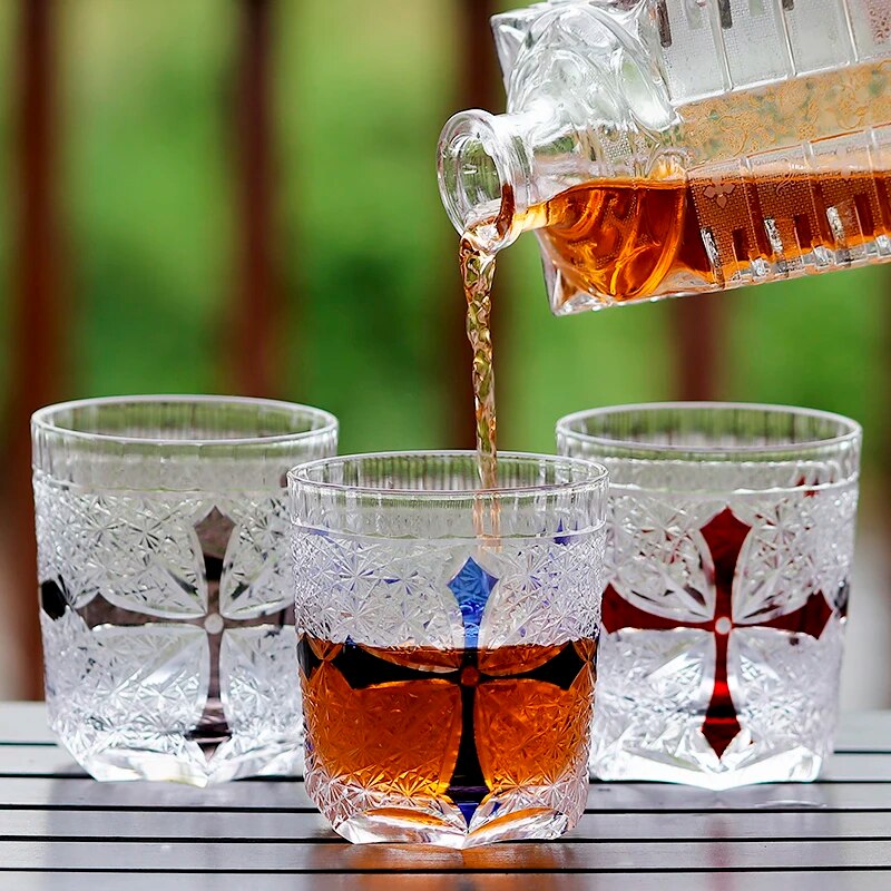 Japanese Kiriko Whiskey Glasses Hand-Blown Hand-Cut Unleaded Crystal Glassware Tumblers for Whiskey Vodka