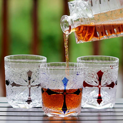 Japanese Kiriko Whiskey Glasses Hand-Blown Hand-Cut Unleaded Crystal Glassware Tumblers for Whiskey Vodka