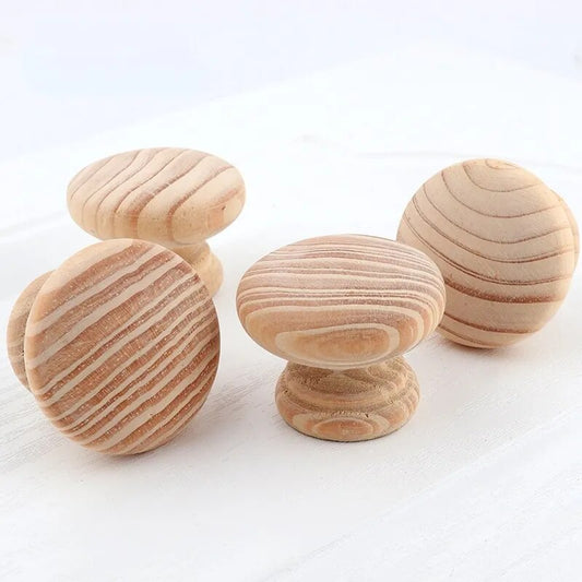 Natural Wooden Cabinet Wardrobe Knobs Handles Door Desk Drawer Pulls Round Wood Kitchen Handle Furniture Hardware 40mm Knobs